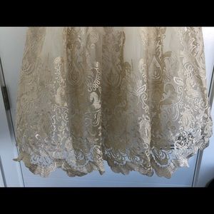 Chi Chi London white and metallic gold lace dress